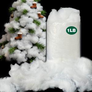 1LB Christmas Fake Snow DecorCotton White Fluff Christmas Indoor DecorationVacuum-Packed Artificial SnowCotton Stuffing for Crafts Christmas Village Snow Tree Table Covering Home and Office