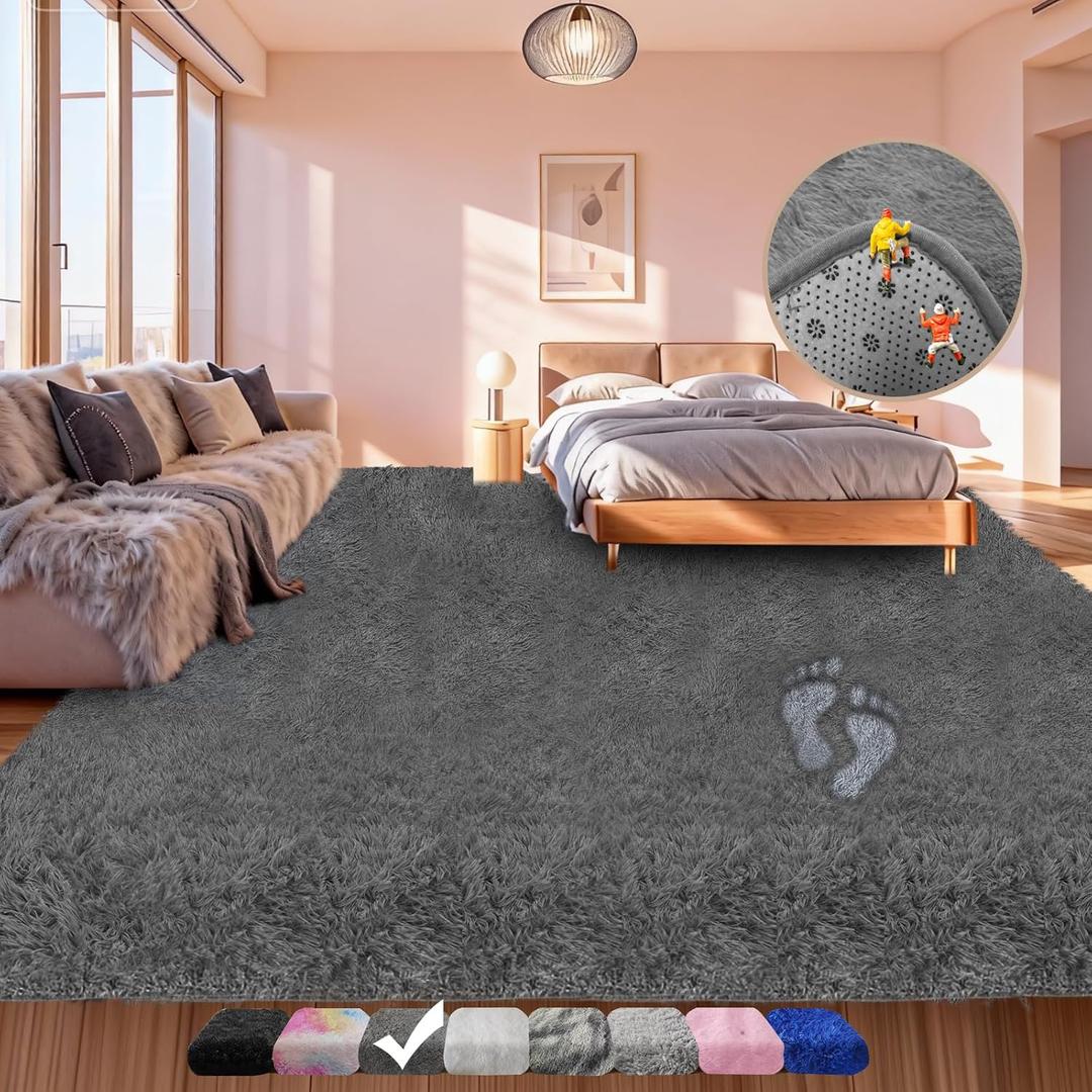 5x7 Shag Area Rugs for Living Room Grey, Soft Fluffy Large Fuzzy Plush Bedroom Rug, Shaggy Floor Big Carpets for Kids Girls Boys Room, Dorms, Nursery, Home Decor Aesthetic, Upgrade Anti-Skid