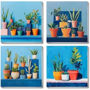 Fotasmua 4 Pack Frame Paint by Numbers Kit for Adults Kids, Potted Plants Adults Paint by Numbers Kits, DIY Easy Acrylic Oil Painting Number Kit Arts and Crafts for Home Wall Decor (8 x 8 Inch)