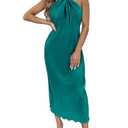 Wenrine Womens Sexy Halter Neck Dresses Backless Split Ribbed Cocktail Party Midi Dress Green, Large