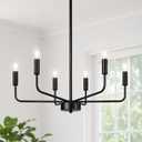 6-Light Black Chandelier, Modern Farmhouse Candle Chandelier, 22" Industrial Metal Hanging Light Fixture for Dining Room Kitchen Island Bedroom Living Room Entryway