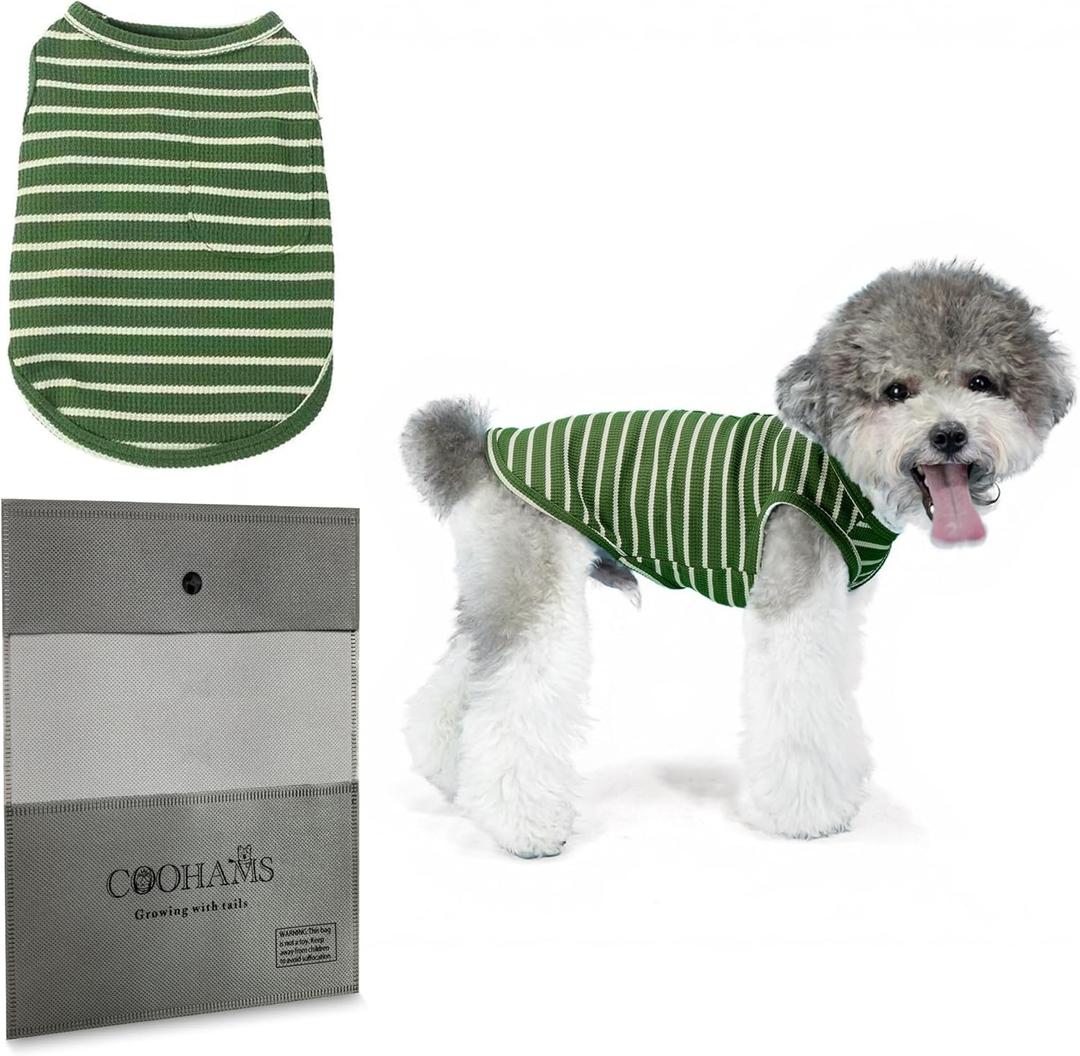 Dog Clothes, Stripe Dogs Shirts for Small & Medium Breeds, Pet Tank Top, Breathable Waffle Fabric Puppy Outfit, Shirt for Chihuahua, Yorkie, Dachshund, Corgi (Green, XLarge)