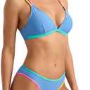 LIZENS Women's Black Bikini Set with Colorful Straps Crisscross Back Swimwear for Beach (Blue, L)