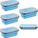 Kifmurase 5 Pcs Foldable Silicone Food Containers with Lids, Leak-Proof Foldable Storage Bowls Silicone Lunch Containers for Leftover, Dishwasher, Microwave Freezer Safe (27oz, Blue)