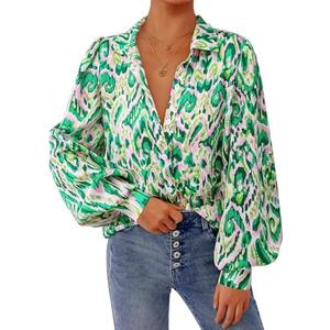 PRETTYGARDEN Women's Floral Blouses Dressy Casual V Neck Button Down Shirts Lantern Long Sleeve Boho Chiffon Fall Tops 2025, M