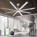 84 Inch Industrial Ceiling Fans with Light,Large Ceiling Fan with Modern 8 Aluminum Blades,Compatible with Alexa,Noiseless DC Motor,Black Outdoor Fan for Garage or Pool area