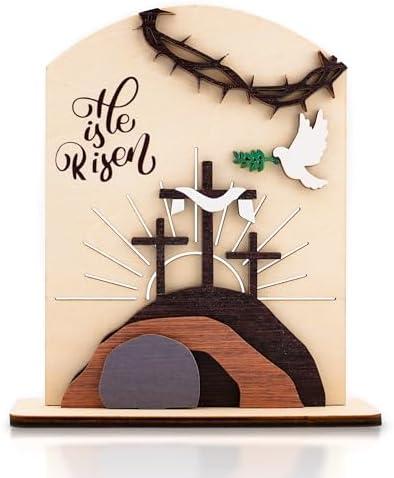 DuduCraft He is Risen Easter Resurrection Decor - Easter Decorations for Home - Empty Tomb Religious Resurrection Set Decoration for Table, Desk, Home
