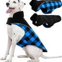 Kuoser Dog Winter Coat, Reversible Waterproof Dog Jacket with Reflective Strip, Warm Dogs Fleece Vest Adjustable Doggy Cold Weather Clothes Plaid Christmas Outfit Pet Apparel for Large Dogs, Blue XL (