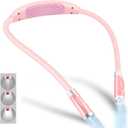 Vekkia Rechargeable LED Neck Reading Light, Book Lights for Reading in Bed, 3 Brightness Levels, Flexible Soft Silicone Arms Comfortable Wear, Long Lasting, Perfect for Craft & Knitting, Pink