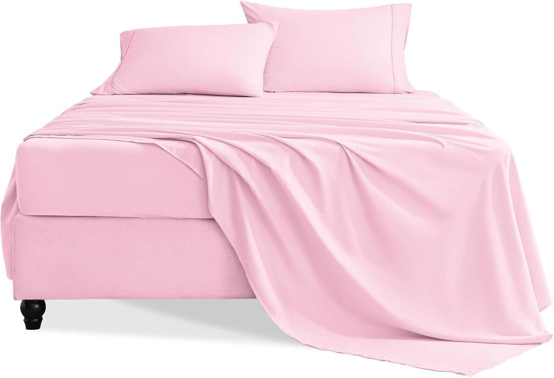 Queen Sheet Set, 4 Pieces Hotel Luxury Soft Microfiber Queen Bed Sheets Set, Up to 16" Deep Pockets, Oeko-Tex Sheets with Elastic, Breathable, Wrinkle Free (Light Pink, Queen)