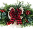 YEAHOME 48" Christmas Swag for Front Door, 4FT Artificial Decorative Swag Decoration with Bow-tie, Balls, Berries for Indoor & Outdoor Window Wall Fireplace Mantle Tabletop Home Holiday Xmas Decor (Red Green)