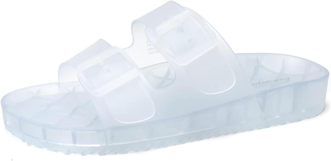 FUNKYMONKEY Women's Comfort Slides Double Buckle Adjustable Plastics Flat Sandals (7)