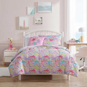 Nautica Kids - Kids Comforter Set, Super Soft Toddler Bedding with Matching Shams & Throw Pillow, Kids Home Decor, Ideal Girl Room Essentials (Sutton Palm Trees Aqua, Twin)