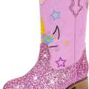 Unicorn Girls Cowgirl Boots Mid Calf Square Toe Glitter Toddler Western Cowboy Boot Little Kid Big Kid Riding Shoes Princess Dress Up Party Birthday Dance (7 Toddler, Unicorn Purple)