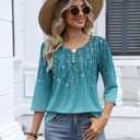 Zeagoo 3/4 Length Sleeve Womens Tops Dressy Casual 2026 V Neck T Shirts Blouses Floral Summer Business Work Basic Tees (Blue, M)