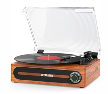 Record Player with Bulit-in Speaker Vintage Belt-Driven Turntable with Bluetooth Wireless Playback Support 3-Speed 33 1/ 3, 45, 78RPM AUX-in RCA Out Vinyl Players 