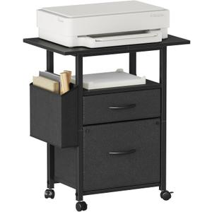 2 Drawer File Cabinet with 24'' Extended Desktop, Mobile Filing Cabinet, Rolling File Cabinet with Side Bag, Fabric Drawer, Fits A4 Size, Home Office, Black