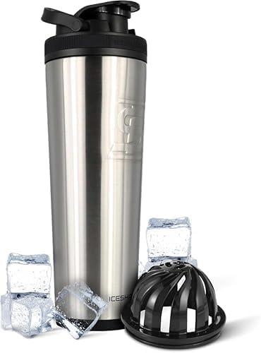 Ice Shaker Insulated Stainless Steel Shaker Bottle | 32oz, Stainless Steel | Cold for 30+ Hours | Insulated Cup with Twist-on Agitator | Odor-Free Bottle for Protein Shakes,Water, Smoothies,Cocktails