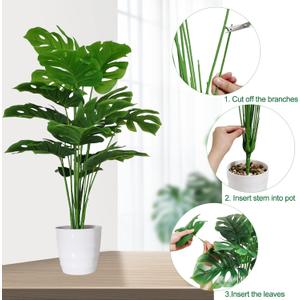 Set of 1 Artificial Monstera Deliciosa Plants in Pots, Fake Tropical Palm Tree with Greenery Leaves Stems, 28 Inch Artificial Cheese Plant for Home Bathroom, Office, Windowsill Decor