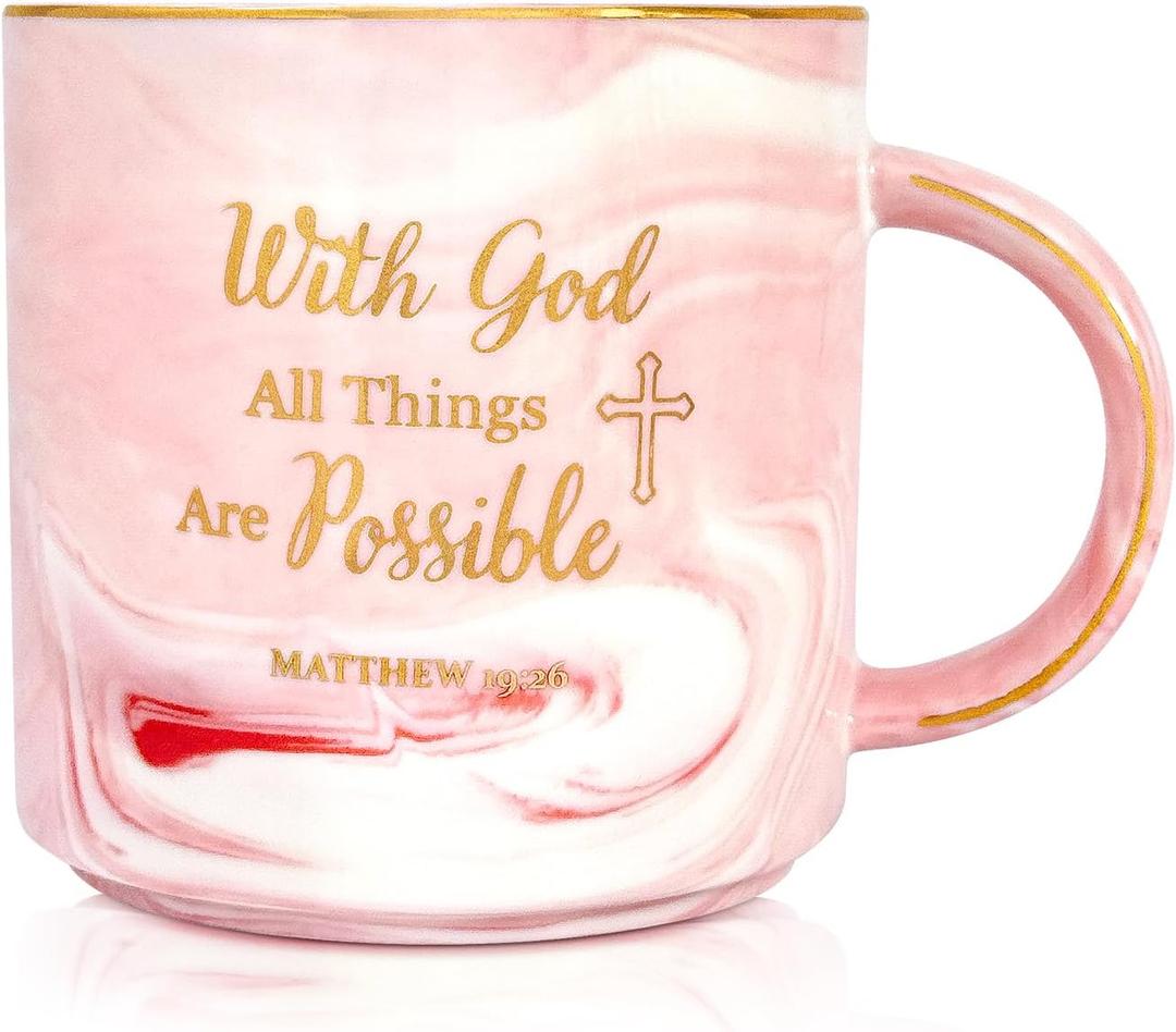 Christian Gifts for Women  With God All Things Are Possible Scripture Mug  Inspirational Bible Verse Coffee Cup, Spiritual Gift for Women, Christmas & Birthday