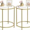 VASAGLE Round Side Tables, Set of 2, Glass End Tables with Metal Frame, Gold Coffee Tables with Modern Style, for Living Room, Balcony, Bedroom, Gold Color