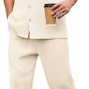 Mens Two Piece Summer Outfit Short Sleeve Ribbed Shirt and Pants with Pockets Loungewear Beachwear Sleepwear