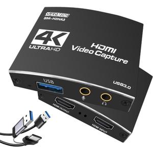 Capture Card for Streaming, HDMI to USB3.0 1080P 60FPS Audio Video Adapter, with 4K HDMI Loop-Out, for Recording/Streaming, Compatible with Nintendo Switch/Xbox/PS5/OBS/Camera/PC/Laptop