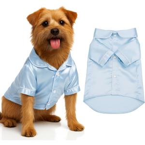 Dog Silk Pajamas Shirts Puppy Satin Pjs Pet Sleepwear Soft Faux Silk Lapel Two-Legged for Dogs Bridal Party (Blue, Medium)