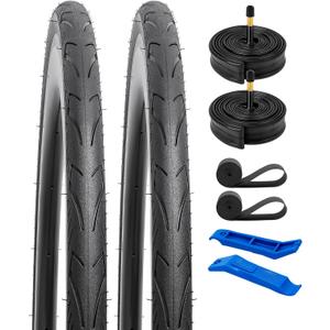 YUNSCM 700C Lightweight Bike Tires 700x35C (ETRTO 37-622) and 700C Bike Tubes - 60TPI Nylon, Puncture-Resistant, Compatible with Bike Tires 700x33C/34C/35C/36C/37C- 2 PCS (Y-573)