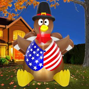 TURNMEON 5 Ft Patriotic Turkey Inflatables with American Flag Vest LED Lights Thanksgiving Inflatables Outdoor Decorations Blow Up Yard Decoration Outside Holiday Lawn Garden Autumn Fall Decor Indoor