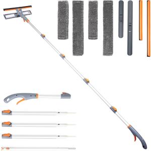 Eazer 3-in-1 Spray Window Squeegee Cleaner, 76" Window Washing Kit with 5-Section Extension Pole, Microfiber & Chenille Pads, Glass Wiper for Indoor/Outdoor & Car