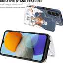 LETO for Samsung Galaxy A15 5G Wallet Case - Flip Folio Leather Kickstand - Credit Card Holder - Fashionable Flower Designs - Protective Phone Cover for Women and Girls - 6.5" - A Girl and Cat