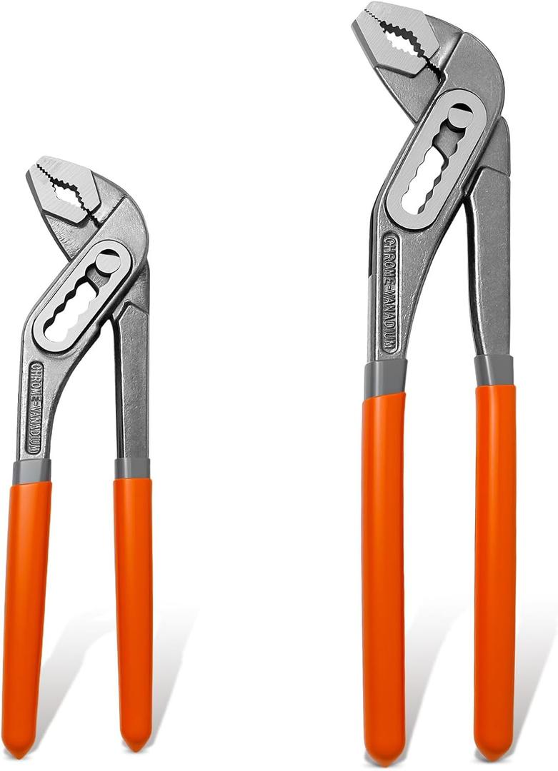 2-Piece Water Pump Pliers Set, 8" & 10" Quick-Adjust Groove Joint Pliers, Forged Carbon Steel with Bi-Material Grip for Plumbing, Auto, DIY & Home Repair