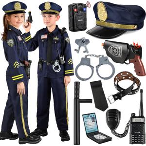 GIFTINBOX Police Costume for Kids, Kids Police Officer Costume for Boys Girls with Accessories, Halloween Costumes for Kids M 