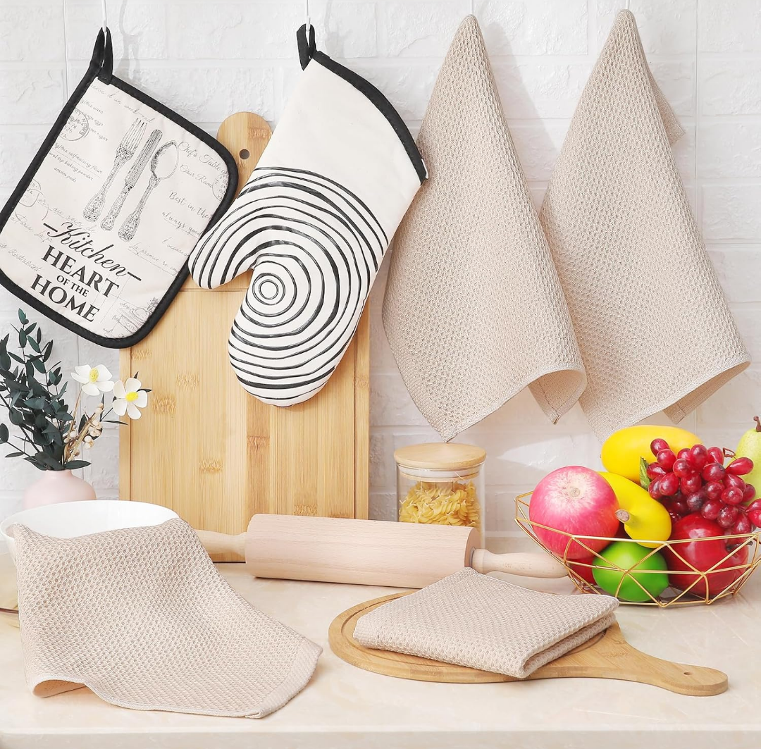Homaxy 100% Cotton Waffle Weave Kitchen Dish Cloths, Ultra Soft Absorbent Quick Drying Dish Towels, 14x12, pack 3