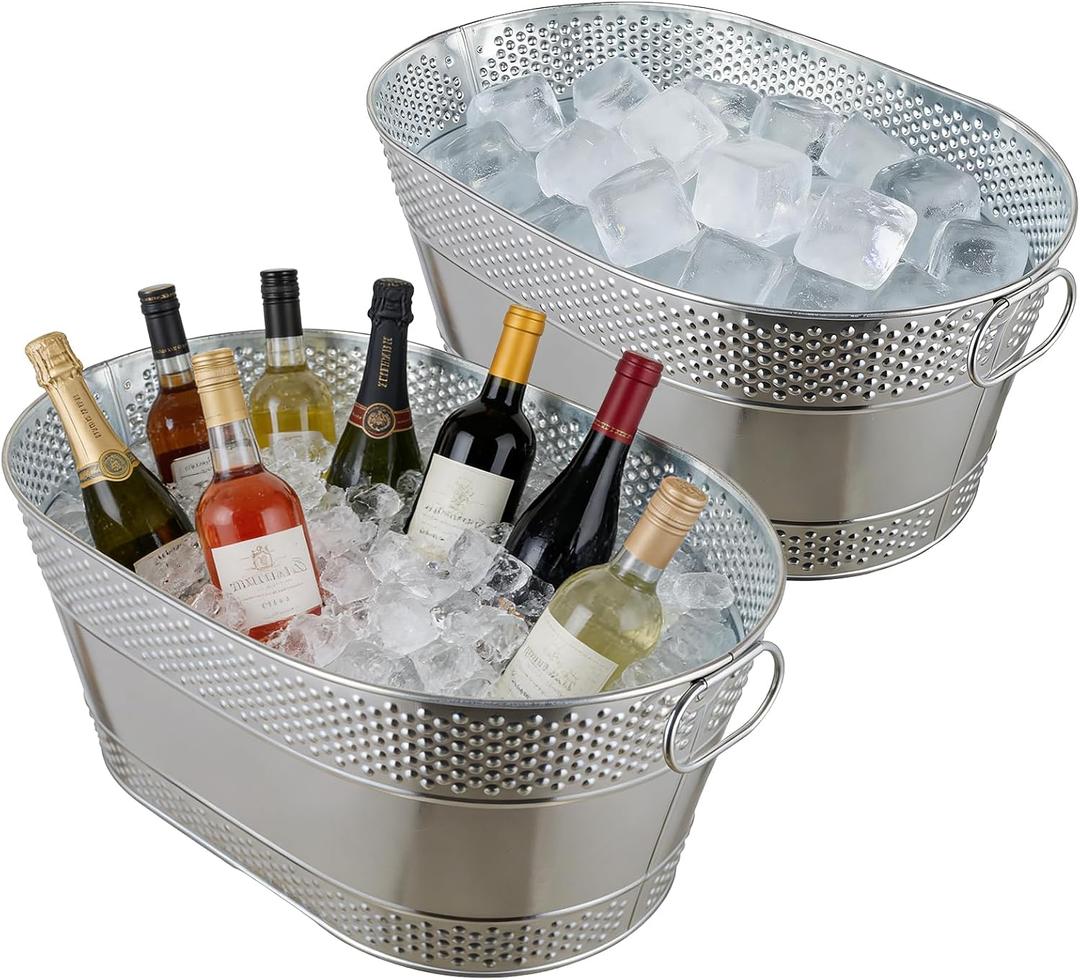 4 Gallon Galvanized Beverage Tub, 2 Pcs Heavy-Duty Ice Buckets Large Galvanized Drink Buckets with Handles for Catering Bars Parties (EXP 09/25/26)