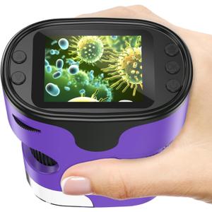 1000X Handheld Microscope for Kids 4K 2.0" Screen Rechargeable Mini Pocket Digital Microscopes w/Slides Kit Portable Edu Gift Age 4-6 8-12 Children Students (Purple)