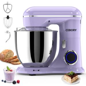 3-IN-1 Electric Stand Mixer, 6.5QT Bowl 660W 10-Speed Kitchen Mixer, Household Food Mixers include Dough Hook, Beater and Whisk, Bread Cake Mixer for Baking and Most Home Cooks, Purple
