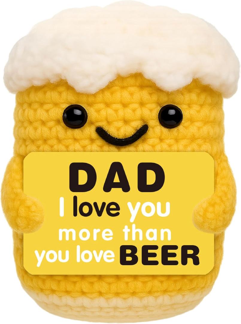 Fathers Day Dad Gifts from Daughter Son Wife - Funny Birthday Gift for Dad - Cool Small Handmade Crochet Beer for Dads - Unique I Love You Papa Gift Idea