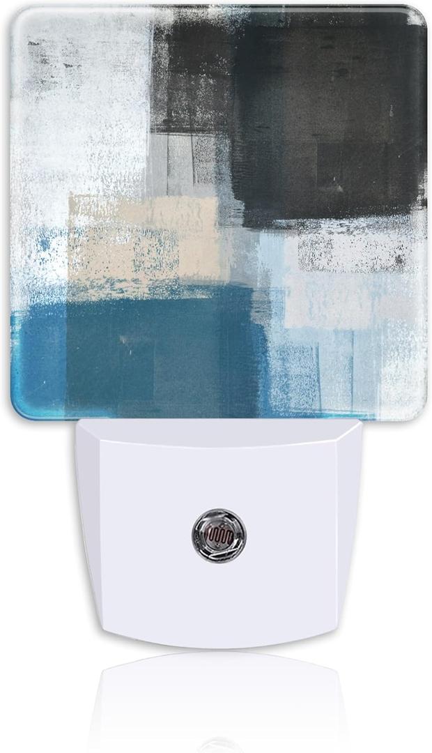 Night Light,Blue Beige Black Grey Art Painting Plug-in Night Light Auto Dusk-to-Dawn Sensor Energy Efficient LED Lamp for Room Decor,Hallway,Kitchen,Bathroom,Nursery,Stairs