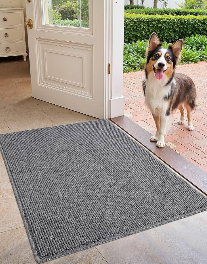 Color&Geometry Large Double Door Mat, 24"x48" Front Door Rug Indoor Entrance Non Slip, Dirt Trapper Absorbent Entry Doormat Washable 2x4, Grey (Rolled-up NO Creases)