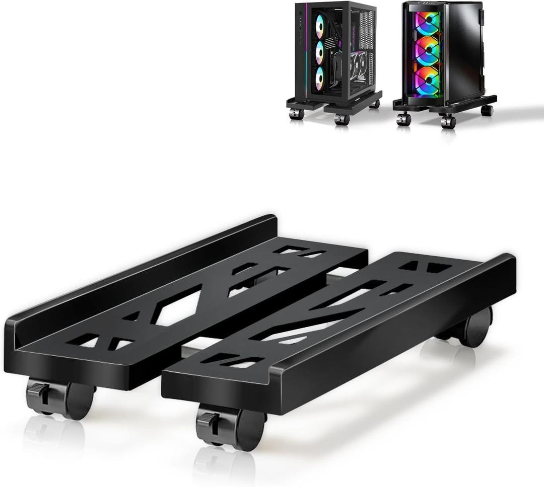 PC Stand, Mobile CPU Stand for Floor, Adjustable CPU Rolling Stand, Under Desk Computer Tower Stand, Computer Mobile Cart Holder with Locking Caster Wheels PC Tower Stand for Home and Office - Black