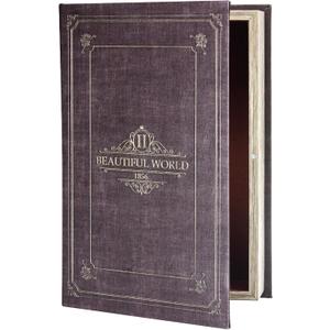 Decorative Vintage Book Shaped Trinket Storage Box Brown Leather -24B-005Literary Works Fake Book Box Home Decor (Beautiful World)