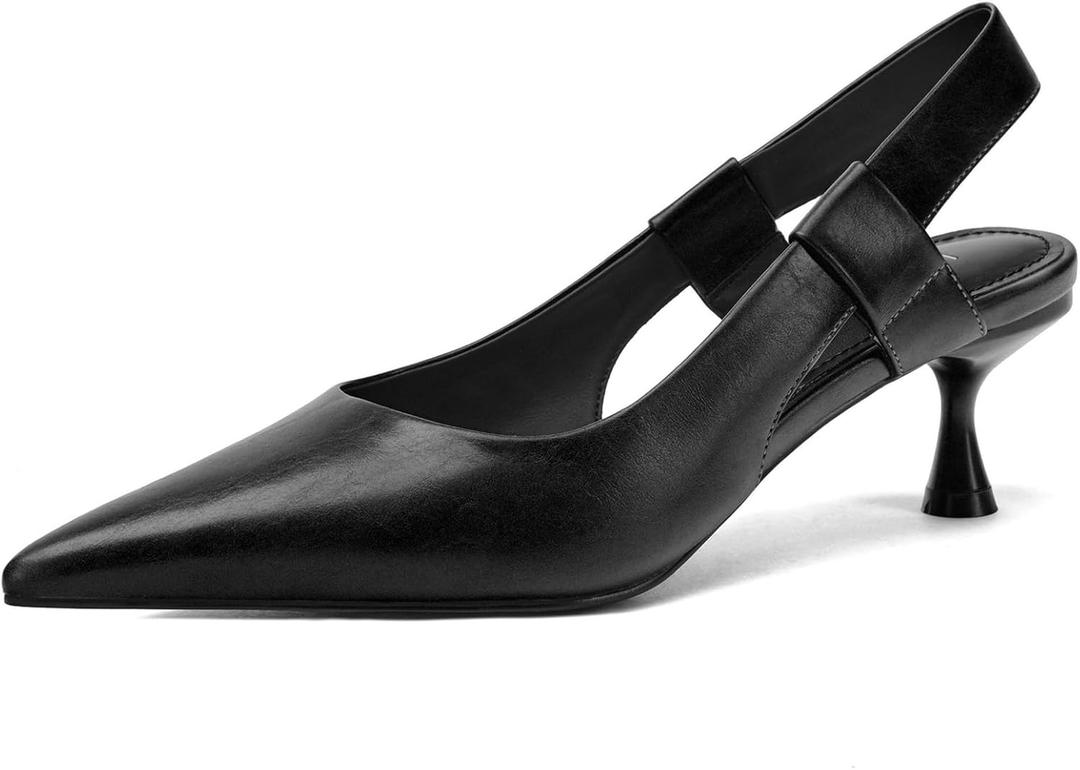 Pointed Toe Slingback Kitten Heels for Women, Leather Stiletto Heel Pumps with Elastic Strap Elegant Bridal Heel Dating Party Work Office Backless Pumps Shoes (M)