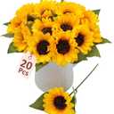 20 PCS Fake Silk Sunflowers Artificial Flower with Stems for Home Wedding Party Centerpieces Decoration Bridal Bouquets Tables Floral Arrangements Wreath DIY Art Crafts Decor (Yellow)