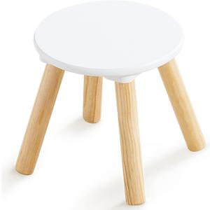 Beright Wooden Step Stool for Kids, 9 Inch Round Kids Chair fit with Sensory Table, Sturdy Sitting Stool with Assembled Four-Legged for Children Toddler, 1 Pack (Classic White)