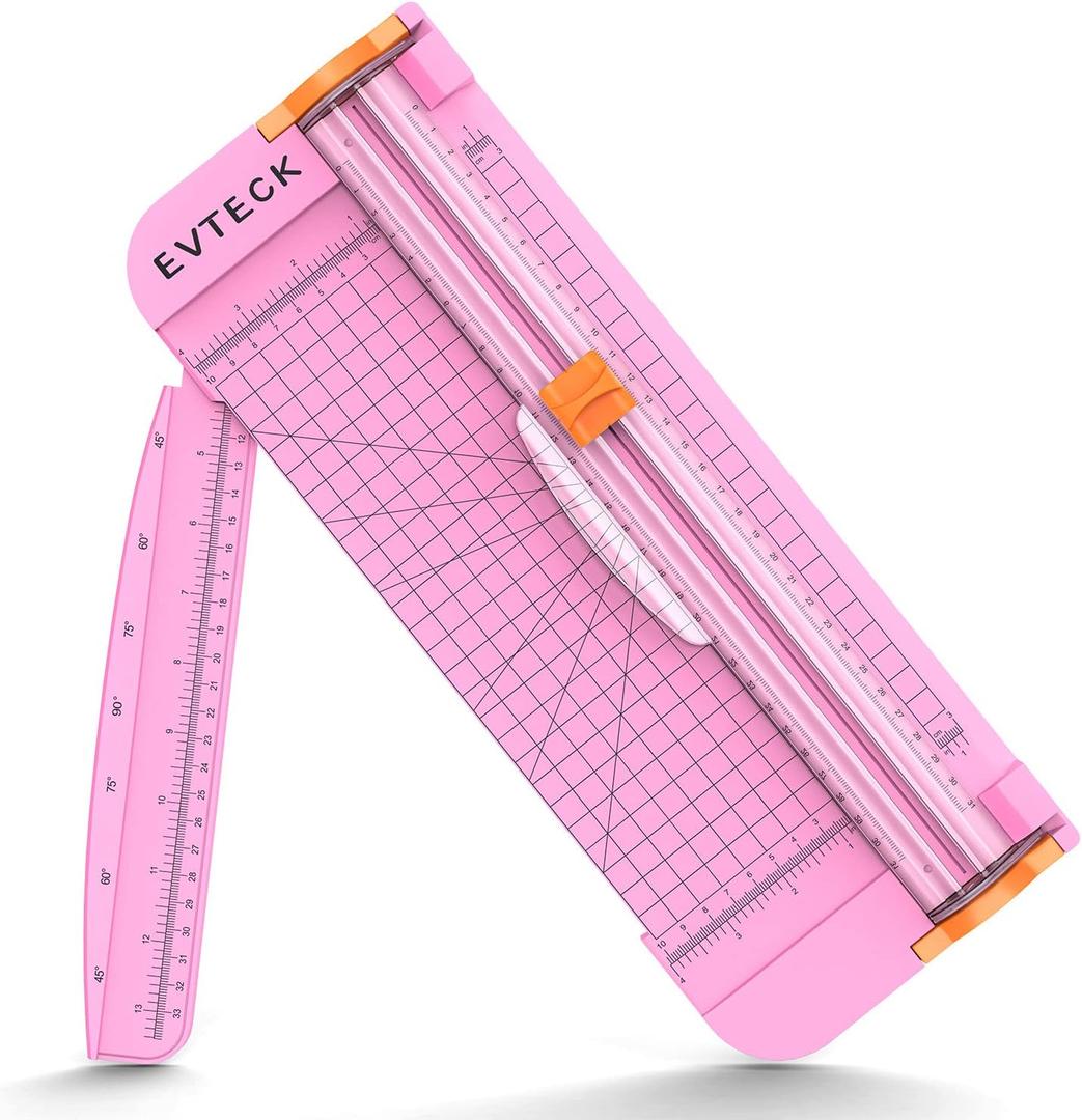 Evteck Paper Cutter 12 Inch Paper Trimmer Slider Crafting Scrapbooking Supplies for A4 Vinyl Photo Cardstock with Security Blade and Foldable Ruler (Pink)