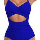 Eomenie Women's One Piece Swimsuits Tummy Control Cutout High Waisted Bathing Suit Wrap Tie Back 1 Piece Swimsuit (Large, Royal Blue)