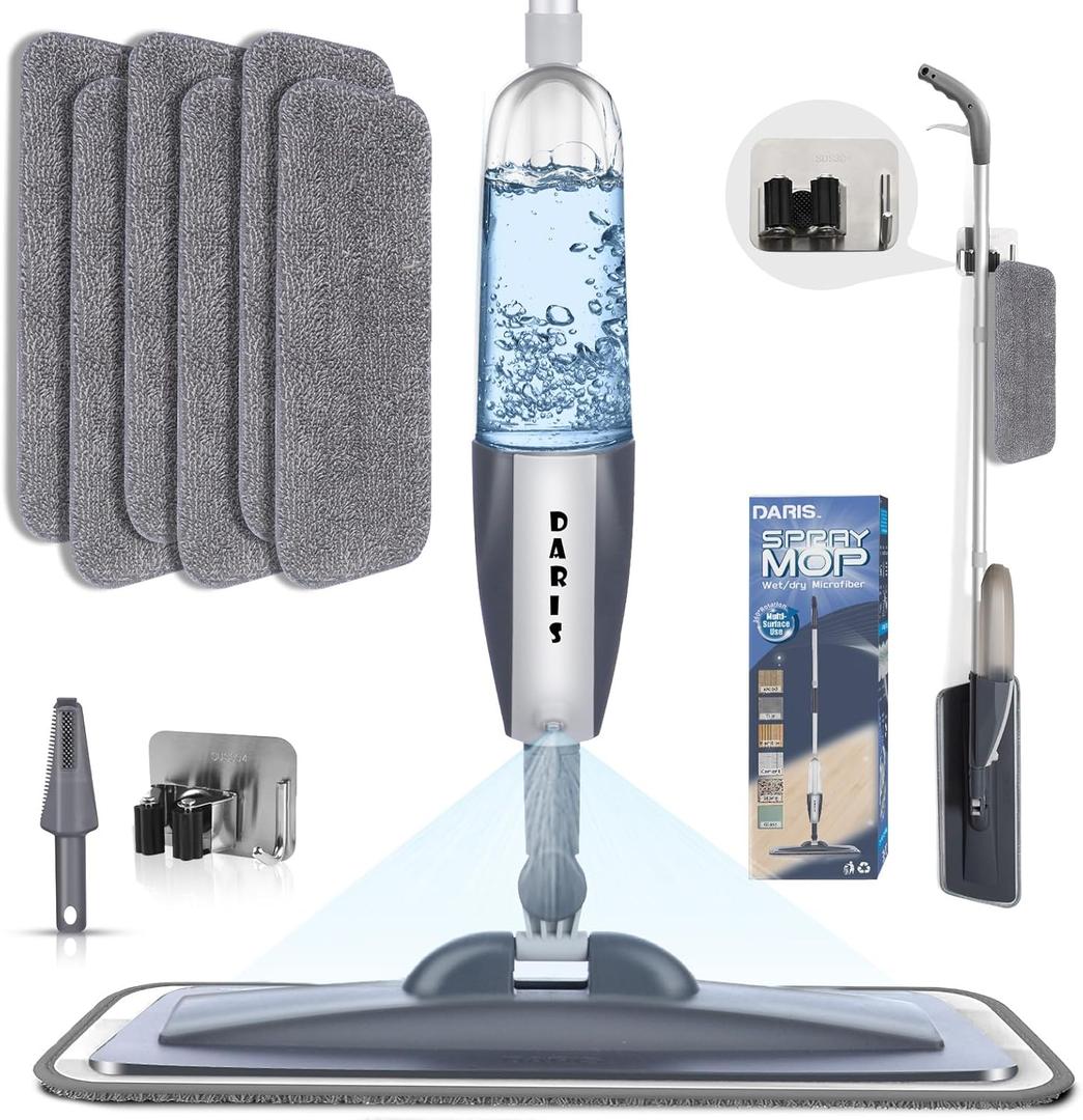 Microfiber Spray Mop for Floor Cleaning with 6 Washable Pads,360 Degree Spin Dust Mop with Mop Holder and Scraper for Home Kitchen Bathroom,Dry Wet Flat Mop for Wood Laminate Ceramic Hardwood Tile