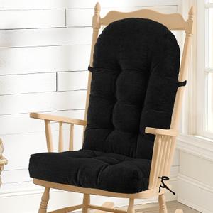 Rocking Chair Cushion - Chenille Fabric, High-Density Sponge, Durable Comfort Non-Slip Bottom Tufted Seat Pads with Ties, 44x19x4 inch (44x19x4 Inch, Chenille I Black)
